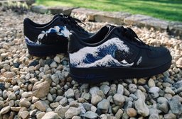 Custom Air Force 1 Black Red Blue Wave Pattern - view 4