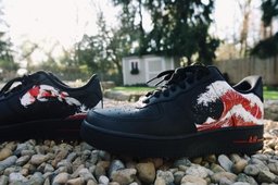 Custom Air Force 1 Black Red Blue Wave Pattern - view 5