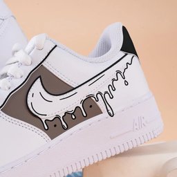 Custom Air Force 1 White Black With Drip Pattern - view 2