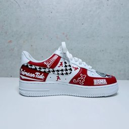 Custom Air Force 1 Red White With Houndstooth And Alabama Graphics - view 2