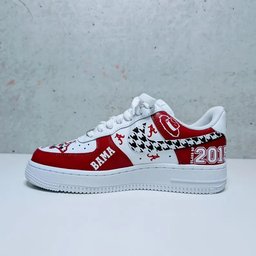 Custom Air Force 1 Red White With Houndstooth And Alabama Graphics - view 3