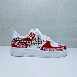 Custom Air Force 1 Red White With Houndstooth And Alabama Graphics - view 4