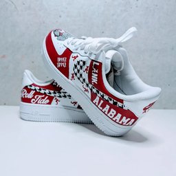 Custom Air Force 1 Red White With Houndstooth And Alabama Graphics - view 5