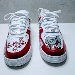 Custom Air Force 1 Red White With Houndstooth And Alabama Graphics - view 7