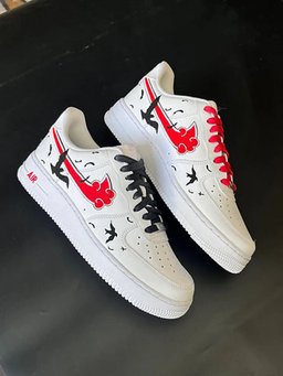 Custom Air Force 1 White With Red Clouds And Black Birds - view 2
