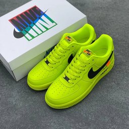 Custom Air Force 1 Neon Yellow With Black Swoosh And Orange Tag - view 2