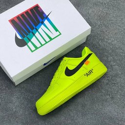 Custom Air Force 1 Neon Yellow With Black Swoosh And Orange Tag - view 3