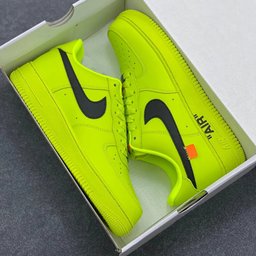 Custom Air Force 1 Neon Yellow With Black Swoosh And Orange Tag - view 4