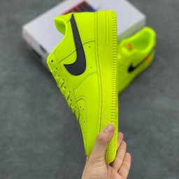 Custom Air Force 1 Neon Yellow With Black Swoosh And Orange Tag - view 5