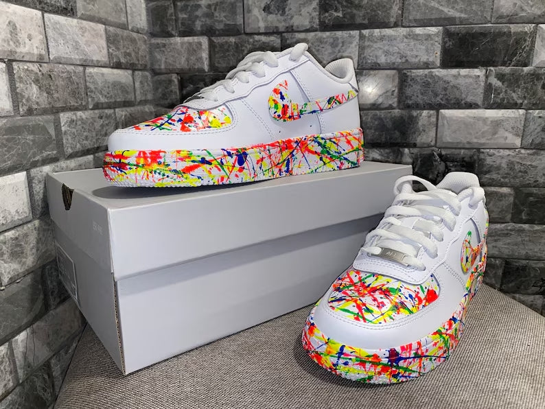 Custom Air Force 1 White Colorful Splatter Design