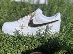 Custom Air Force 1 White With Black And Gold Accents - view 2