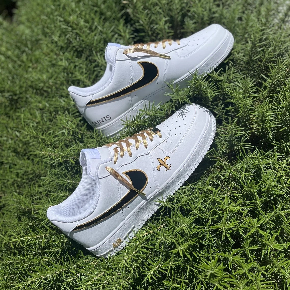Custom Air Force 1 White With Black And Gold Accents