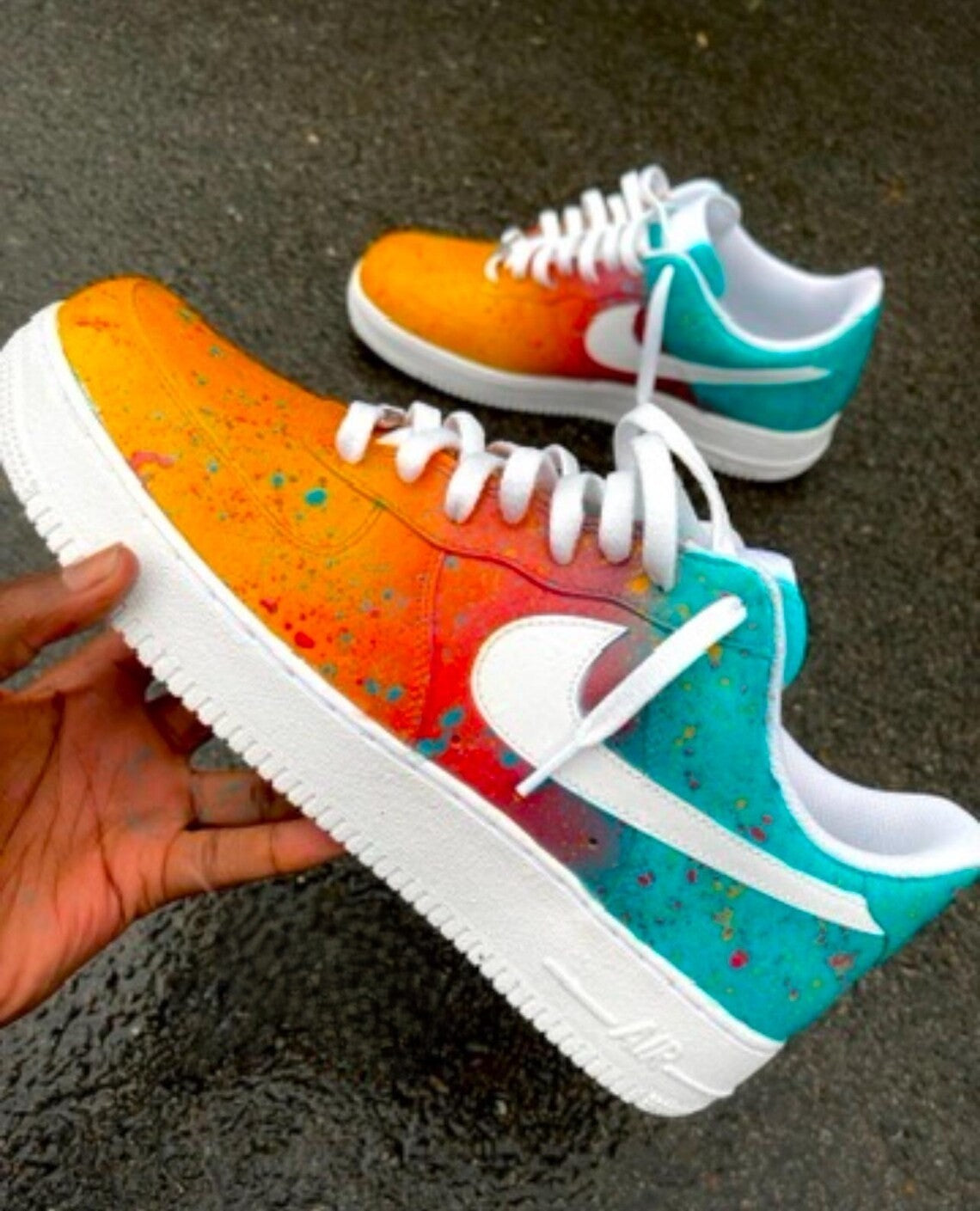 Custom Air Force 1 Orange Teal Splatter Design