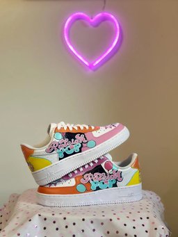 Custom Air Force 1 Baby Pink And Orange Cartoon Pattern