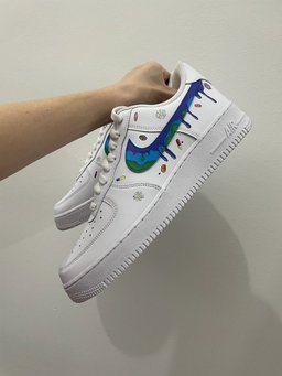 Custom Air Force 1 White With Dripping Logo Butterfly And Portrait Design - view 2