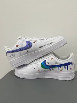 Custom Air Force 1 White With Dripping Logo Butterfly And Portrait Design - view 4