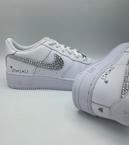 Custom Air Force 1 White With Rhinestones And Heart Patterns - view 4