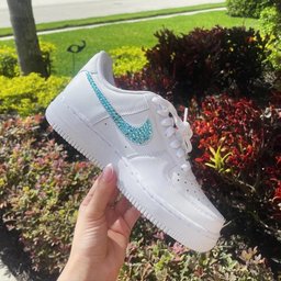 Custom Air Force 1 White Teal Rhinestones - view 2