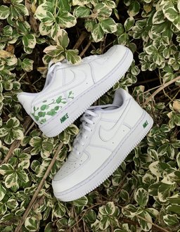 Custom Air Force 1 White With Green Leaves Pattern - view 2