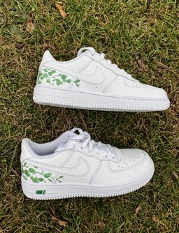 Custom Air Force 1 White With Green Leaves Pattern - view 3