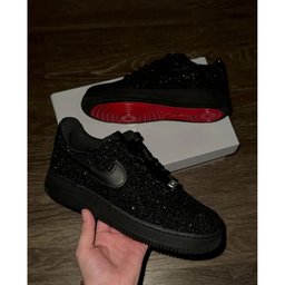 Custom Air Force 1 Black Glitter And Red Sole - view 2