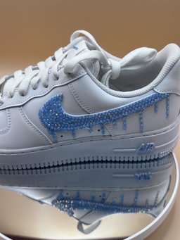 Custom Air Force 1 White Blue Dripping Rhinestones - view 2