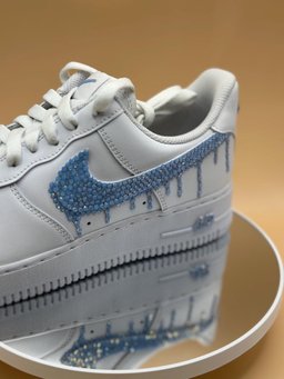 Custom Air Force 1 White Blue Dripping Rhinestones - view 3