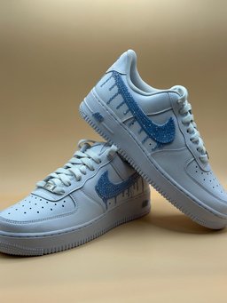 Custom Air Force 1 White Blue Dripping Rhinestones - view 5