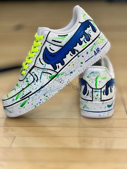 Custom Air Force 1 White Blue Green Splatter - view 2