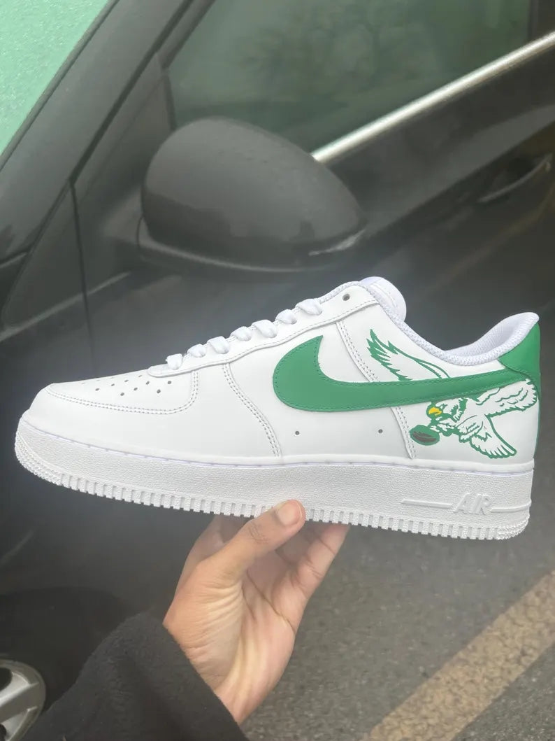 Custom Air Force 1 White Green Eagle Design