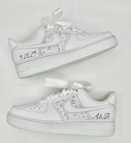 Custom Air Force 1 White With Pearl Embellishments And Ribbon Laces - view 4