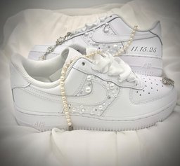 Custom Air Force 1 White With Pearl Embellishments And Ribbon Laces - view 6
