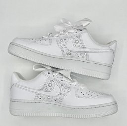 Custom Air Force 1 White With Pearl Embellishments And Ribbon Laces - view 5