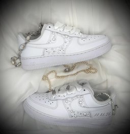 Custom Air Force 1 White With Pearl Embellishments And Ribbon Laces - view 7