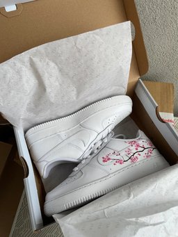 Custom Air Force 1 White Pink Cherry Blossom Design - view 2