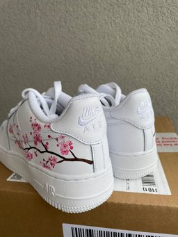 Custom Air Force 1 White Pink Cherry Blossom Design - view 3