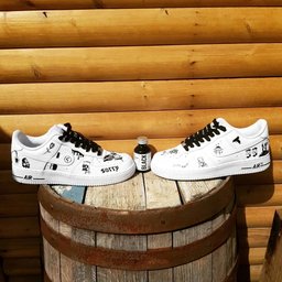 Custom Air Force 1 White With Black Butterfly And Graffiti Patterns - view 2