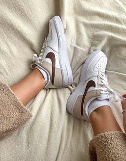 Custom Air Force 1 White Beige Brown Swoosh - view 2