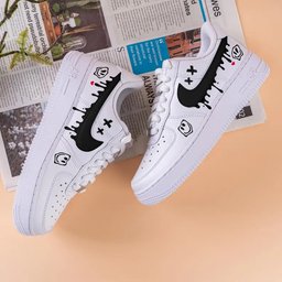 Custom Air Force 1 White With Smiley Face And Dripping Pattern - view 2