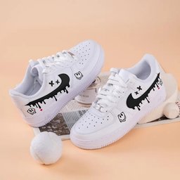 Custom Air Force 1 White With Smiley Face And Dripping Pattern - view 3