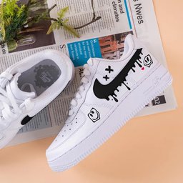 Custom Air Force 1 White With Smiley Face And Dripping Pattern - view 4