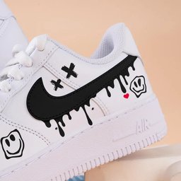 Custom Air Force 1 White With Smiley Face And Dripping Pattern - view 5