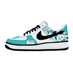 Custom Air Force 1 White Teal With Mercedes Pattern - view 2