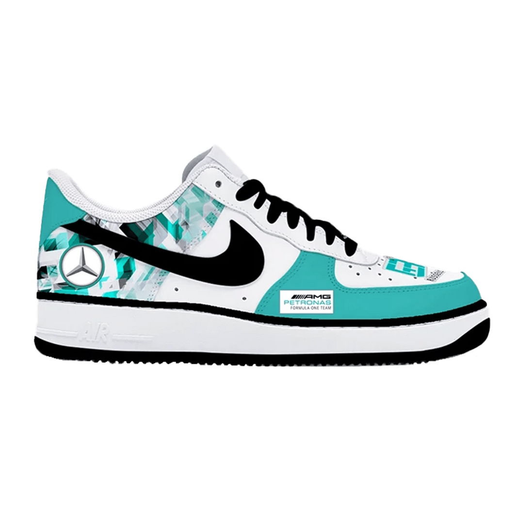 Custom Air Force 1 White Teal With Mercedes Pattern