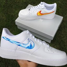 Custom Air Force 1 White With Wave And Flame Patterns - view 2