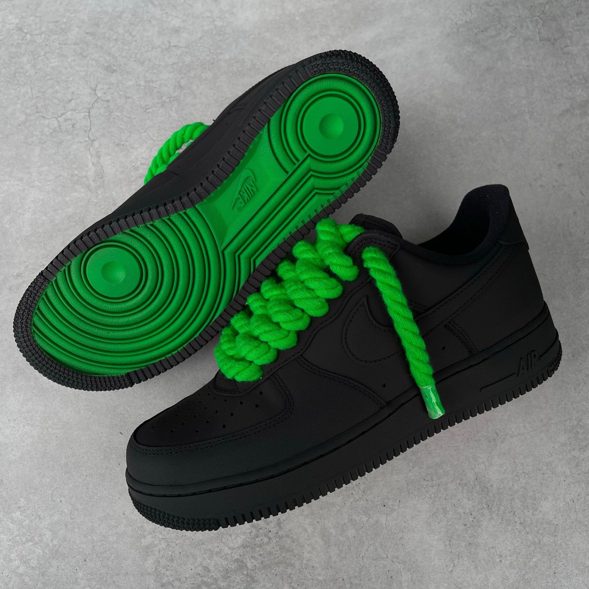 Custom Air Force 1 Black With Green Laces