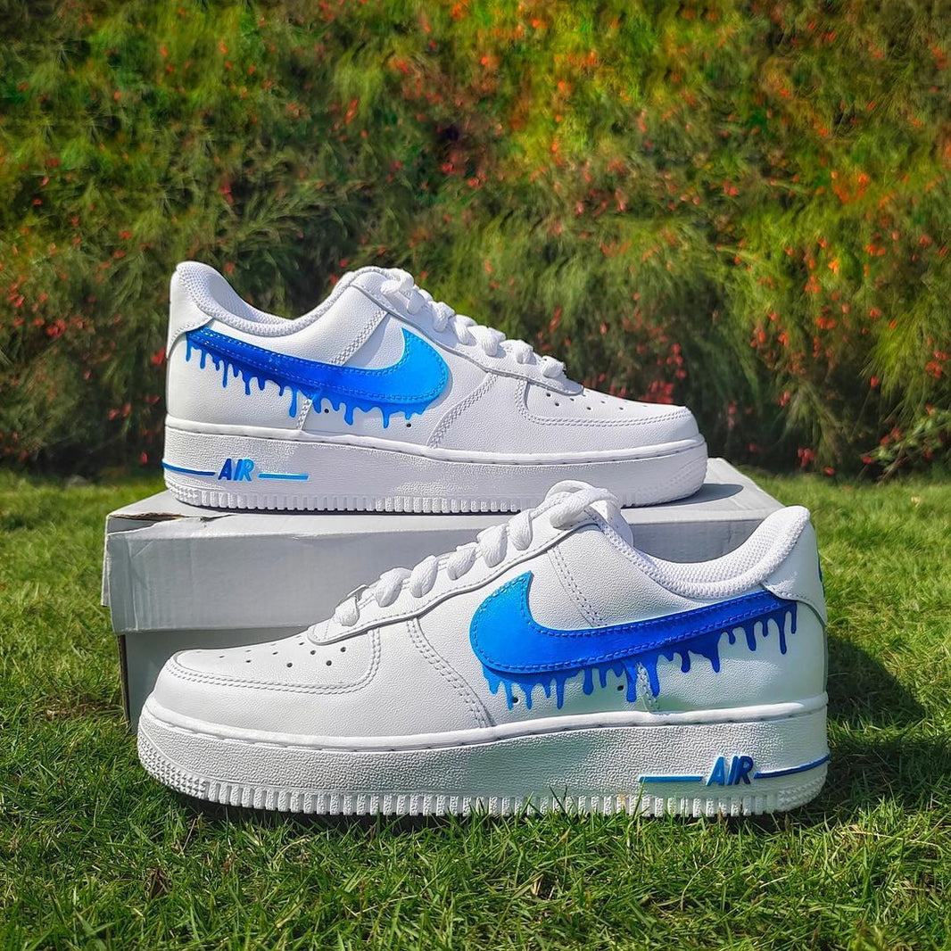 Custom Air Force 1 White Blue Drip Design
