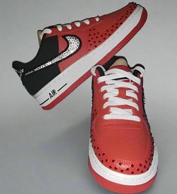 Custom Air Force 1 Red Black With Rhinestones - view 2