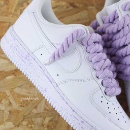 Custom Air Force 1 White With Lavender Splatter And Braided Laces - view 2