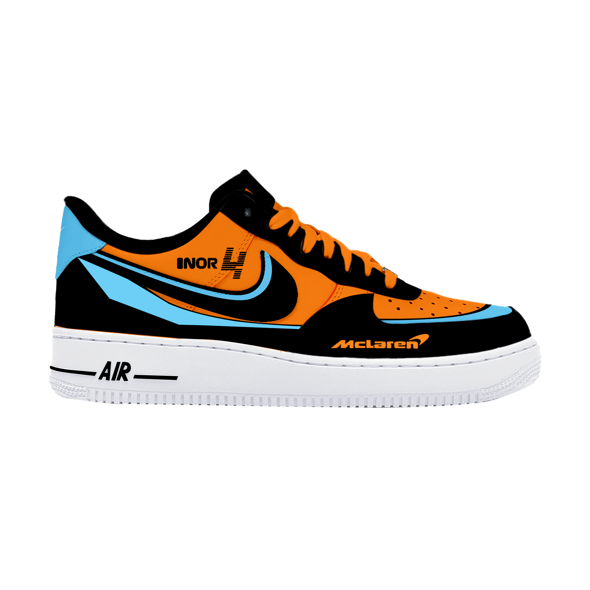 Custom Air Force 1 Orange Black And Baby Blue Logo Design